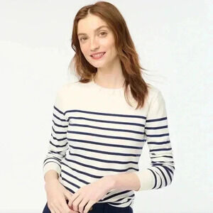 NWT J.Crew Factory Women's Striped Ruffleneck Sweater Cream L